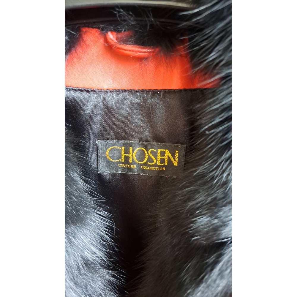 Y2K Vintage Chosen Couture Red Leather Jacket Black Fox Fur Collar Mob Wife - Picture 2 of 11